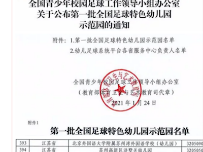 第一批全国足球特色幼儿园示范园