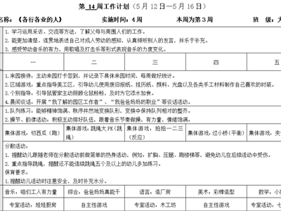 大一班 第十四周计划