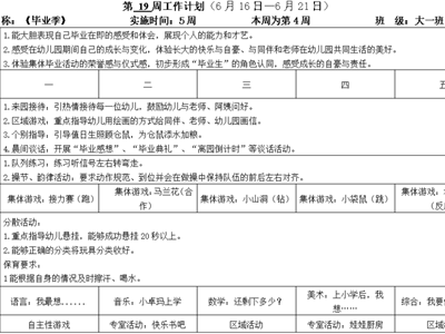 大一班 第十九周计划